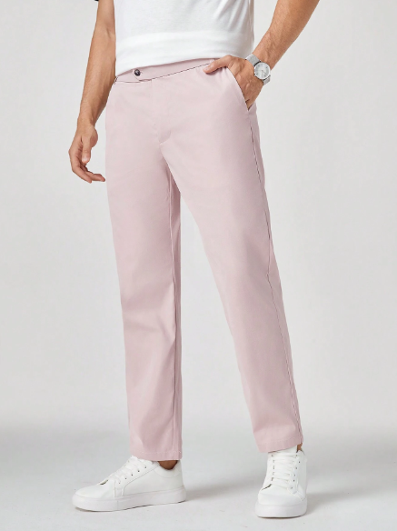 Manfinity Homme Men's Woven Long Straight-Legged Slim Fit Suit Trousers, Suitable For Daily Wear In Spring And Summer