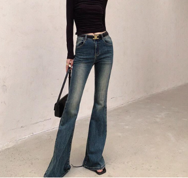 Lovito Women Button Washed Jeans LNA33080 Blue