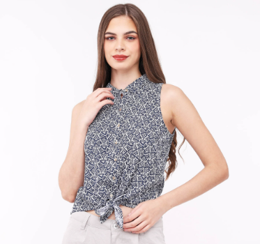 Red Girl Woven Printed Rayon Sleeveless Blouse RSLT04-0567