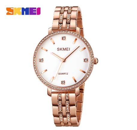 SKMEI Watch For Woman Waterproof Original Women Stainless Steel Quartz 2006 ROSEGOLD WHITE