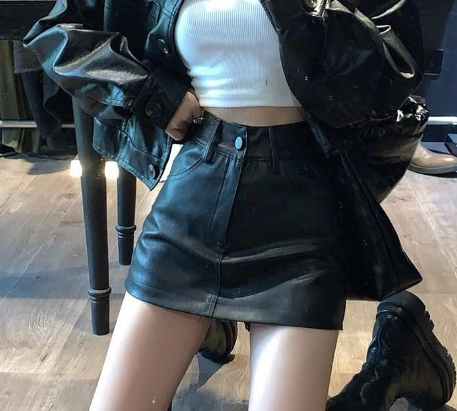 Korean Style Sexy Leather Legs Skirt Short Skort High Waist Pu Black Culotte for Women