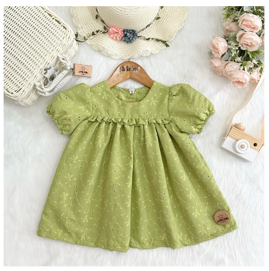 Littlestar Baby Kids Puff Sleeves Eyelet Mini Dress S14