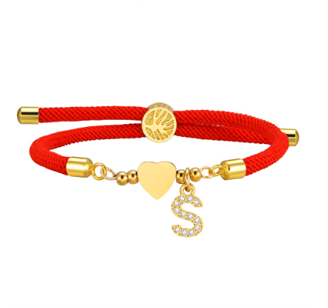 Vnox Zircon Cubic A-Z Initial Letter Women Bracelet Tree of Life Adjustable Red Rope Bracelet for Women Jewelry Gift S