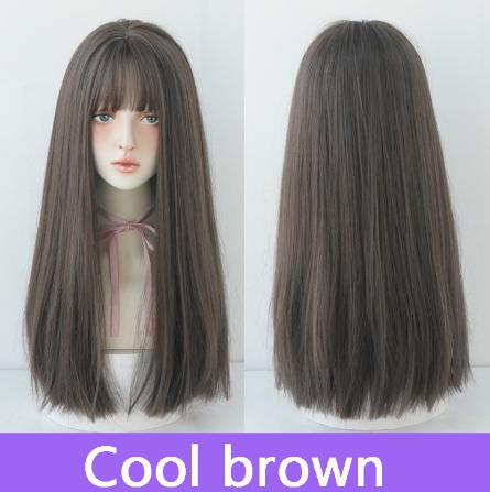 "Seven Queen" 58cm wig female straight hair black long straight hair natural air bangs fluffy wig