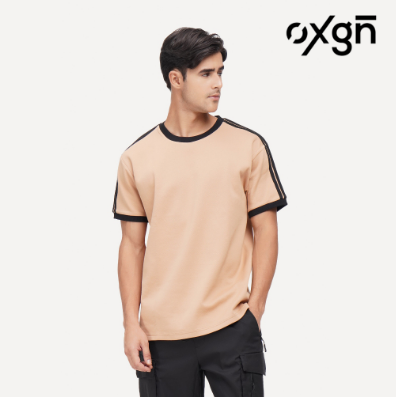 OXGN Shoulder Stripes Pique T-Shirt For Men (Blush/Camel)