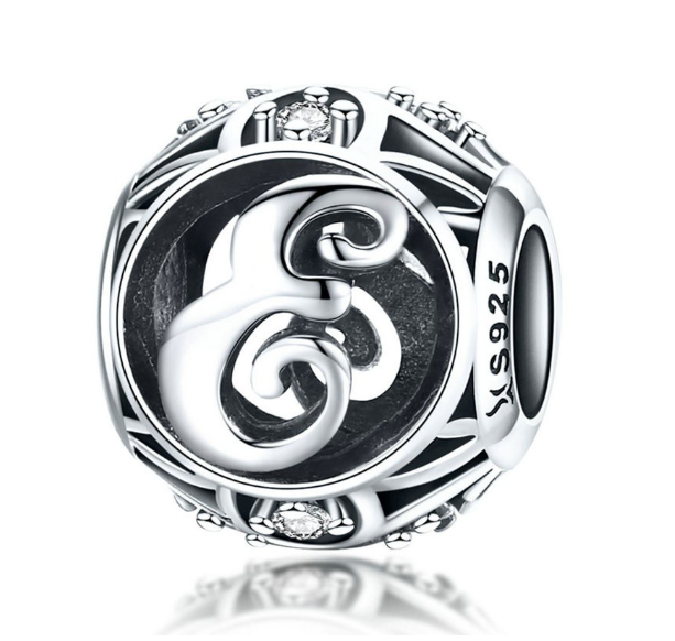 Bamoer 26 Letters A to Z Charm Sterling Silver 925 Bead For Bracelet & Necklace DIY Fashion Accessories E