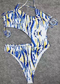 Tie Dye One Piece Swimsuit Shoulder Marble Printing Tummy Control Vintage Women Swimwear Summer