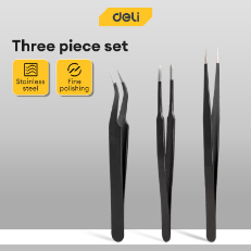 Deli 3Pcs/Set Anti-static Precision Tweezer Set Industrial Repair Tweezer Stainless Steel DL396003