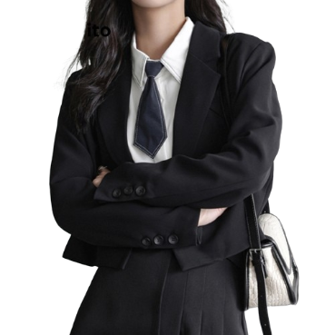 Lovito Women Casual Plain Button Blazer L76AD088 (Black)