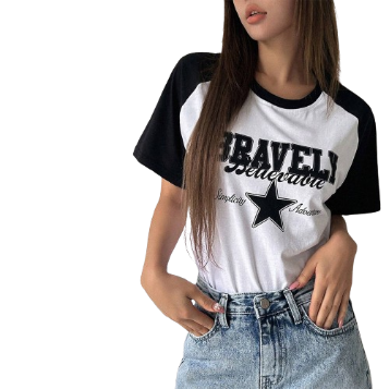 Lovito Women Casual Letter Colorblock Pattern T-Shirt L73AD088