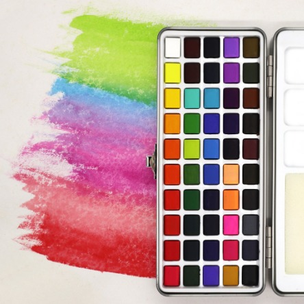 50 Colors Solid Watercolor Set With Tin-box & 1PC Water Brush Pen