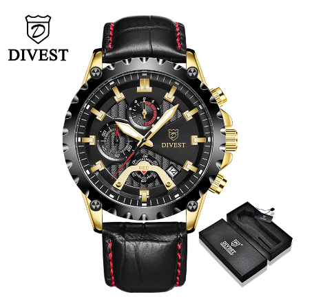 DIVEST Men's Watches Original Brand Luxury Casual Fashion Quartz Chronograph Men Watch Male Military Waterproof 9031 GOLD BLACK
