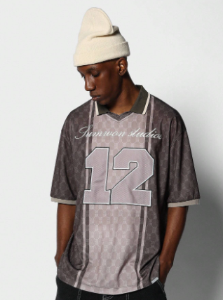 SUMWON Oversized Fit Colour Blocked Football Jersey Tee With Number Graphic Print