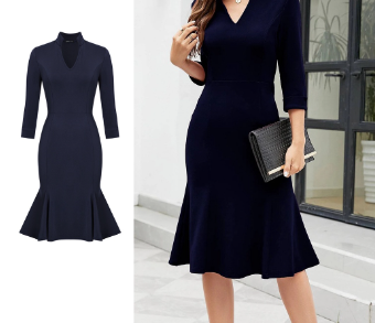 Lovito Women Elegant Plain Pleated Dress L71ED245 Navy Blue