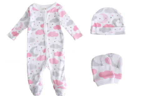 Little Steps Baby Girl Pajama 3-Piece Coverall, Cap, and Mittens Set