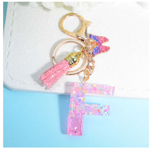 Glitter Star Sequin Filled 26 Letter Keychains With Butterfly Pendant Fashion Tassel Name Initials Key Chains Car Keyrings Gifts F