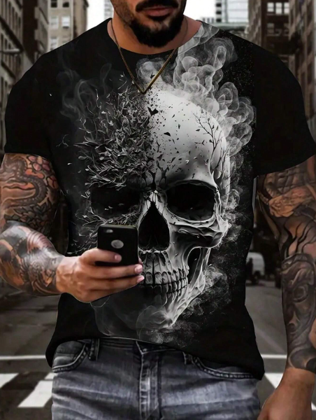Manfinity LEGND Men's Plus Size Skull Printed Short Sleeve T-shirt