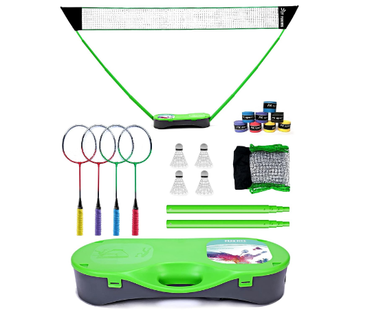 Portable Badminton Net Set,Folding Volleyball Badminton Net,4 Professional Graphite Badminton Racket,8 Racket Grip Tape,4 Shuttlecocks,Family Game,Kids Gift,Backyard Sports