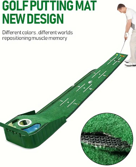 1pc Golf Putting Green Mat For Indoors And Outdoor, Golf Putting Matt With Ball Return And 3 Holes, Golf Training And Practice Equipment, Golf Gifts Accessories