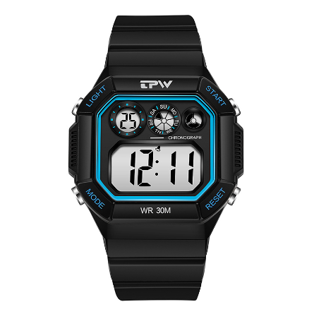 TPW Brand Watch Easy to Read Big Numbers Cool Watches 3ATM Water Resist LED BackLight Wrist watch for Unisex BLUE