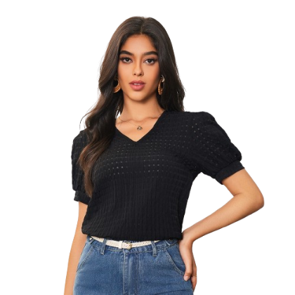 Lovito Women Casual Plain Basic Blouse LBA05029 (Black)