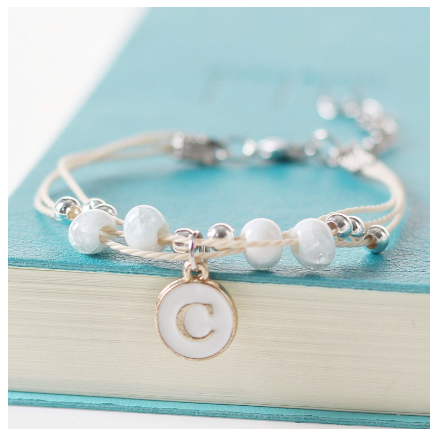 Fashion Ceramics Beads Letters A-Z Bracelet Elastic Chain Bangle Women Men Couple Jewelry Gifts C