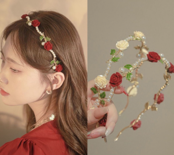 Korean Alloy Pearl Flower Headband Retro Elegant Beads Hair Band Woman Wedding Hair Accessories