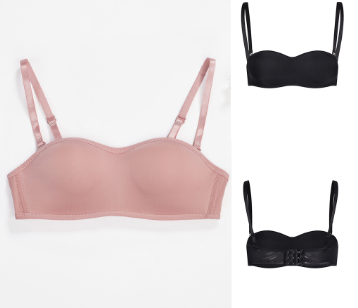 Lovito Casual Plain Candy Color Removable Straps Non-Removable Pads Women Bra L16X253 (Pink/Black)