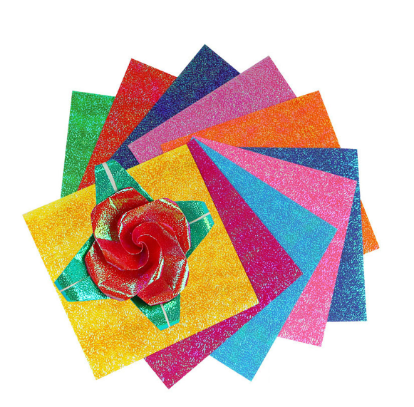 Colorful Glitter Paper Beautiful Scrapbooking Origami 50pcs/set Shining Single Side Solid Color Square Folding Craft Decoration