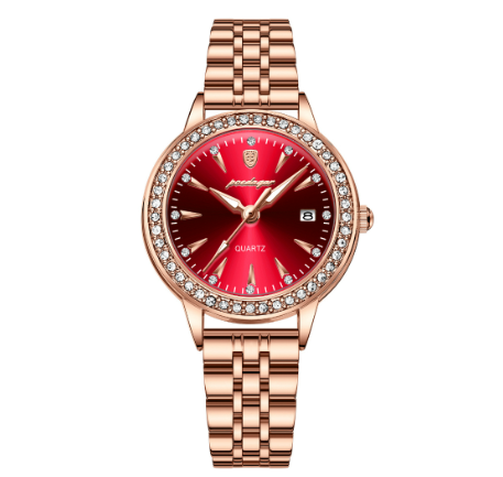 POEDAGAR watch for women original waterproof 2023 sale now elegant pawnable stainless steel watch rose gold calendar display RED