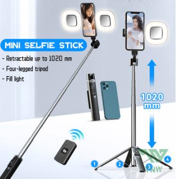 TNW P04 Mini Bluetooth Selfie Stick Tripod with Remote Control with Fill Light 4 in 1 Selfie Stick
