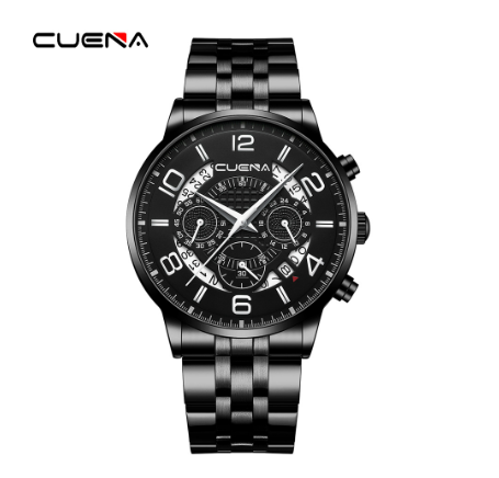 CUENA Original Brand New Men's Watch Luxury Automatic Calendar Fashion Business Sports Stainless Steel Wristband Waterproof Watch BLACK GOLD