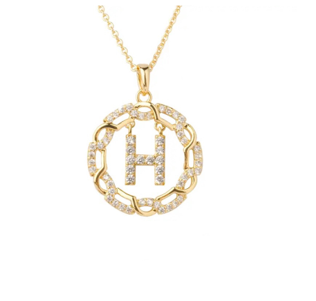 YH 18K Thai gold plated lnitials Pendant A-Z Letter Necklace For Women （3lengths Free Adjustment）H