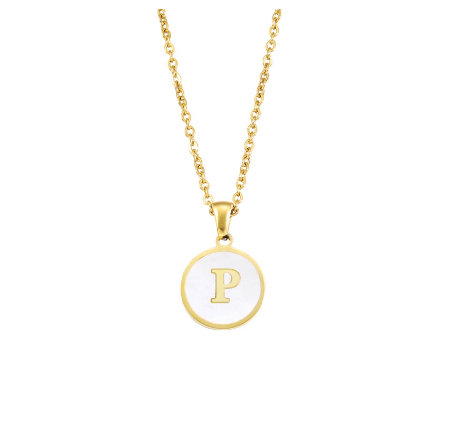 A-Z English alphabet Necklace Simple Alloy Letter Necklace Round Pendant Pendant Chain P