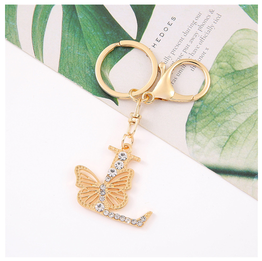 1Pcs Fashion Hollow Butterfly 26 Letter Keychains Luxury Rhinestone A-Z Initials Metal Keyrings Car Key Holder Bag Accessories L