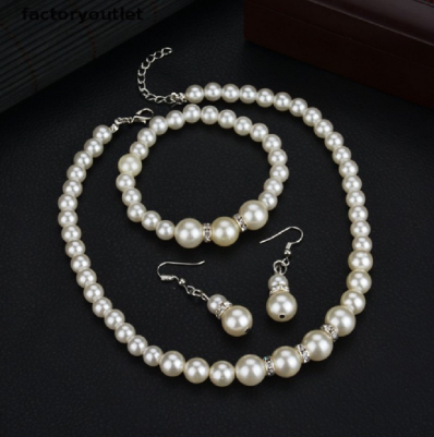 Crystal Pearl Necklaces Bangles Earrings Wedding Charm Jewelry Set