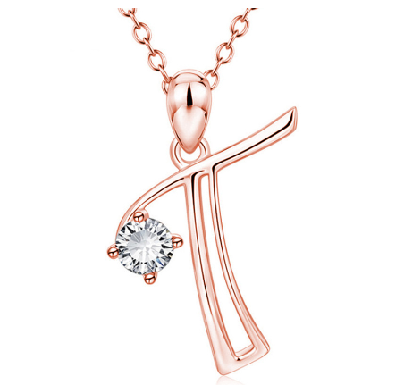 26 Letter Rose Gold Necklace Pendant Classic Fashion Men's and Women's Letter Diamond Necklace Jewelry Wholesale T