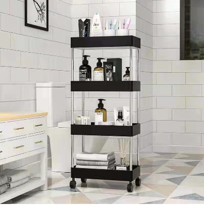 4 Layer Moving Rack Kitchen Storage Shelf Wall Cabinets Home Bedroom Bathroom Organizer Trolley