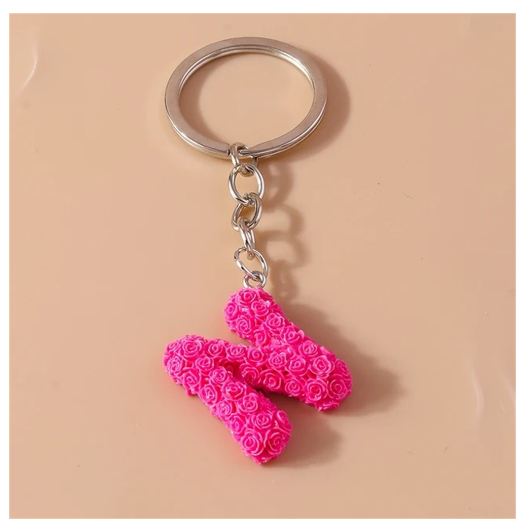 Fashion Rose 26 Letter Keychains Sweet Flower A-Z Alphabet Keyrings For Women Handbag Pendant Ornaments Jewelry Accessories N