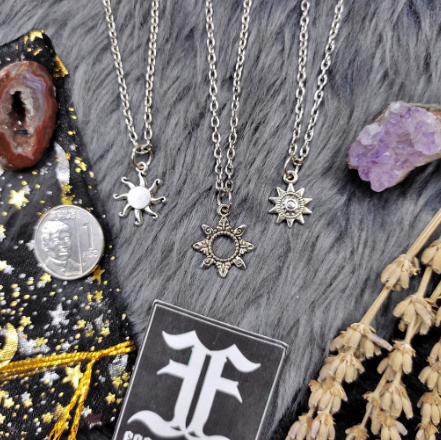 MTO Small Silver Sun Chain Necklace - Celestial Bodies Gothic Wicca Cosmic Witch Wiccan Pagan