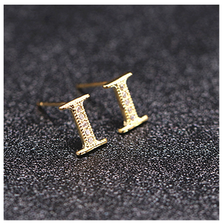 Ins Gold Plated Diamond Earrings Korean letter inlaid Zircon Earrings Fashion Earrings I