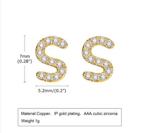 Vnox Gold Zircon Cubic Letter Stud Earrings,Initial Alphabet Small Hypoallergenic Earring One Pair S