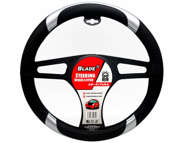 Blade Steering Wheel Cover AN8903 (Black/White) 38cm for Toyota, Mitsubishi, Honda,Hyundai and more