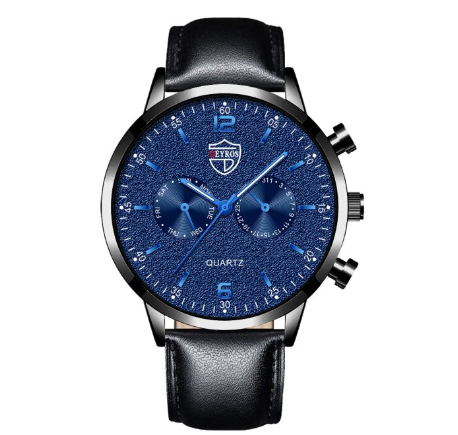 Quartz Stainless Steel Black Dial Men Fashion Wristwatch Men Relo Watch LEATHER BLACK BLUE