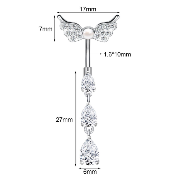 1PC Stainless Steel Navel Ring Crystal Pendant Navel Piercing Butterfly-pattern Wing-shape Heart-shape Prevent Allergy Navel Ring S23