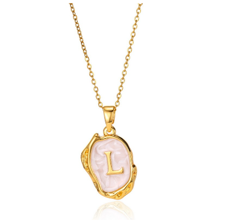26 English Letter Necklace with Irregular Oil Drop Letters Pendant Necklace Chain in Gold L