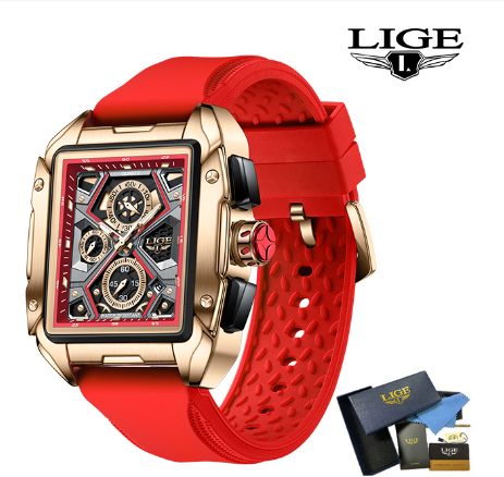 LIGE Official Watch Men Sport Waterproof Luminous Watches Chronograph Quartz Automatic Date Wrist Watch RED
