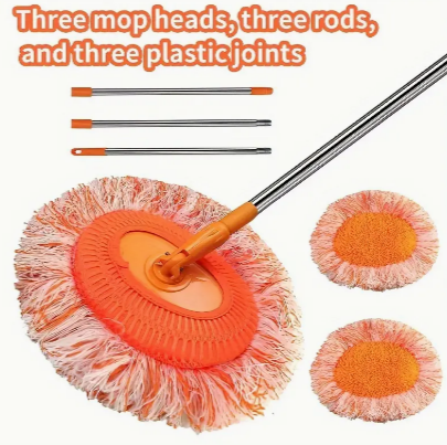 1set, Retractable Ceiling Mop With 2 Mop Heads, Dust Removal Mop, Flexible Rotating Floor Mop, Wall Mop, Wet And Dry Dual-use Mop, Floor Wall Tile Glass Window Car Cleaning Mop, Cleaning Supplies, Cle