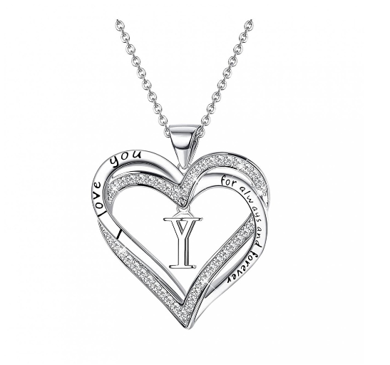 Clever Jewelry Letters Necklace A to Z Initial Heart Pendant Necklace Heart Necklace for Women Gift Dainty Initial Cubic Zirconia Alphabet Y