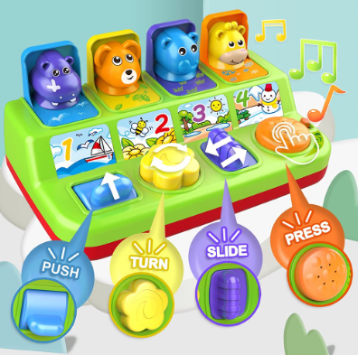 IBliver Interactive Pop Up Animals Toy For Toddlers Baby, STEM Early Education Developmental Cause And Effect Toys For Ages 9-12-18